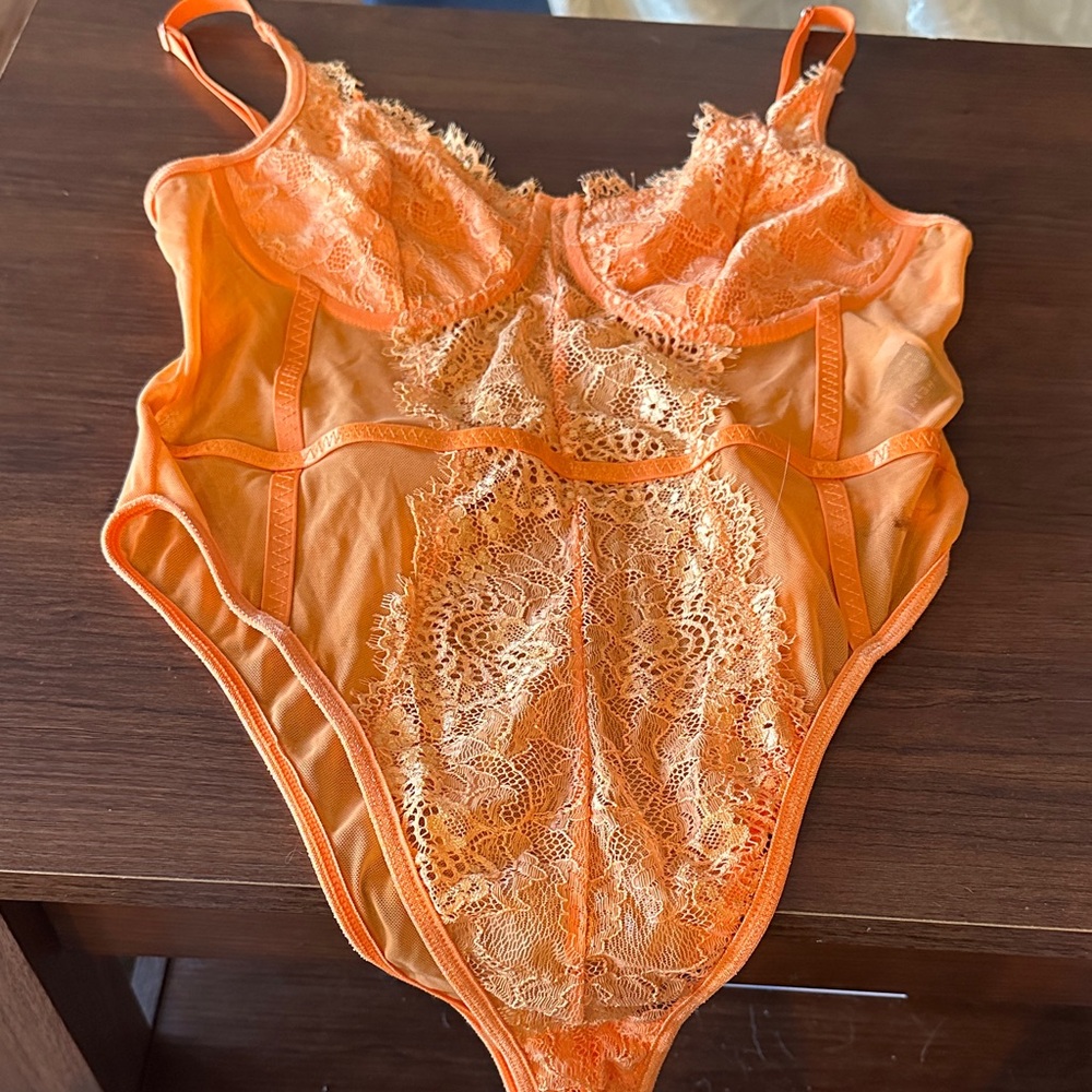 SHEIN Vibrant Orange Lace Chemise